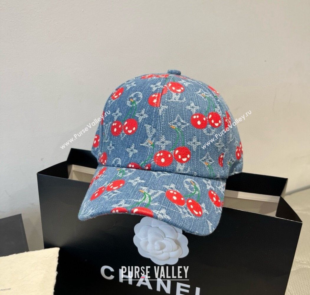 Louis Vuitton LV x TM Cerise Cherry Baseball Hat Denim Blue 2025 (XMN-250724080)