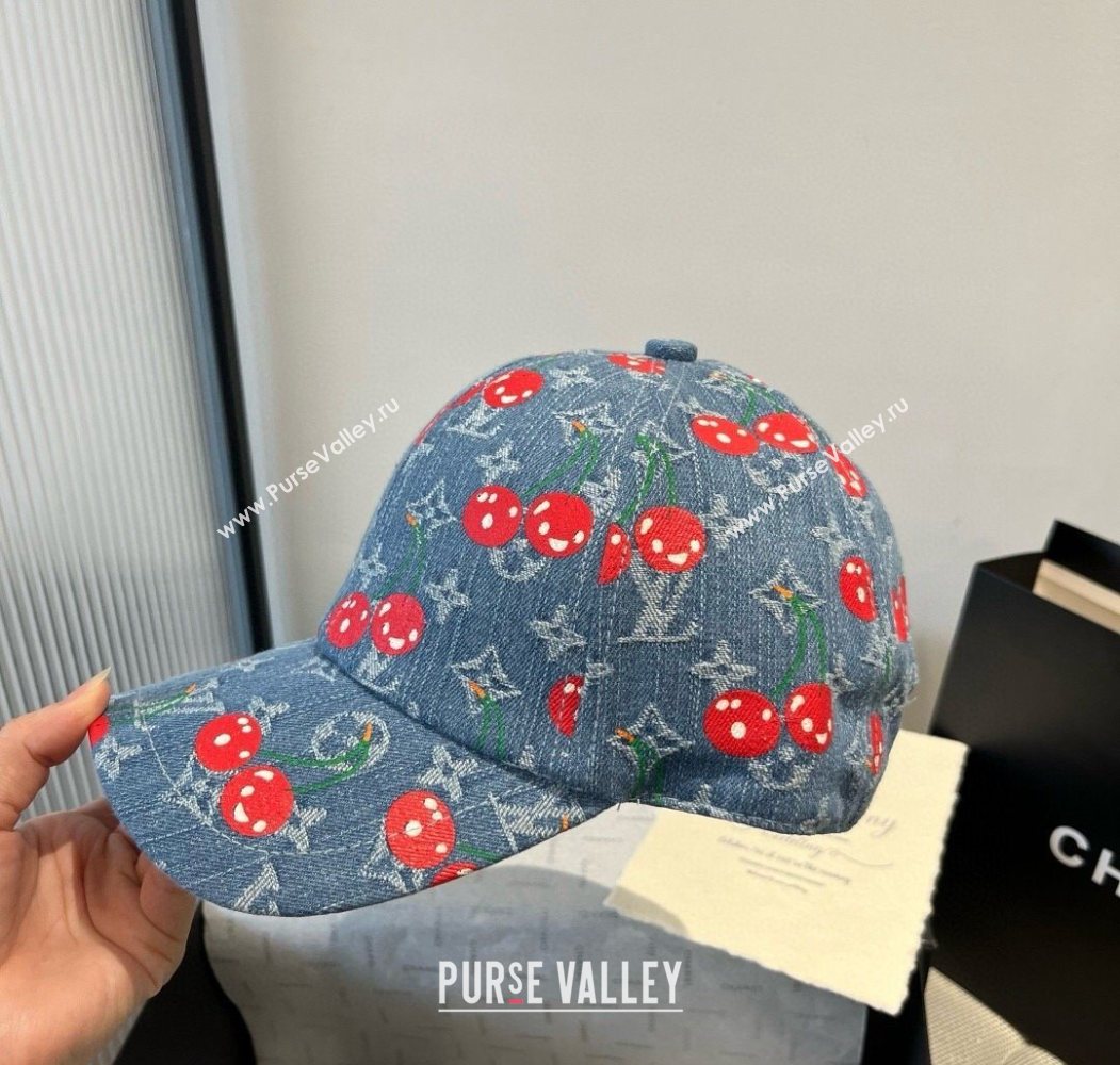 Louis Vuitton LV x TM Cerise Cherry Baseball Hat Denim Blue 2025 (XMN-250724080)
