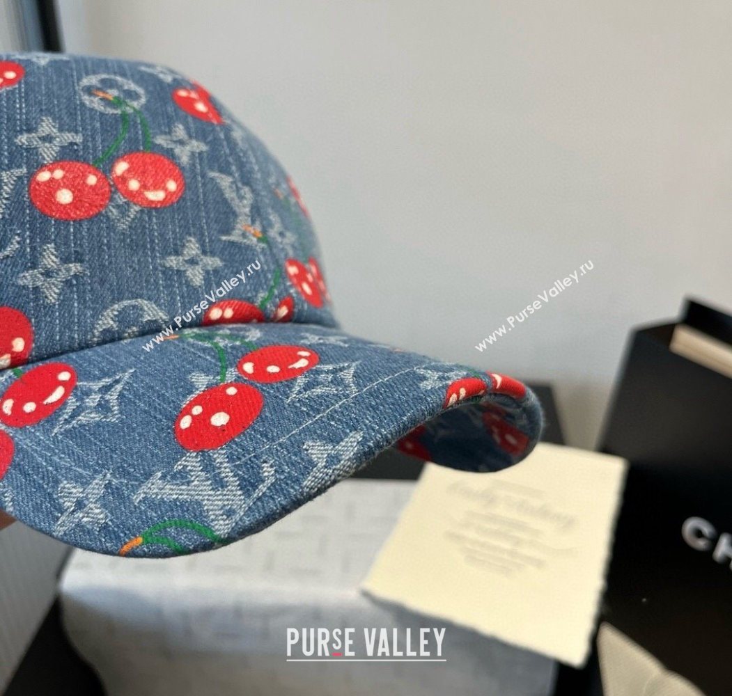 Louis Vuitton LV x TM Cerise Cherry Baseball Hat Denim Blue 2025 (XMN-250724080)