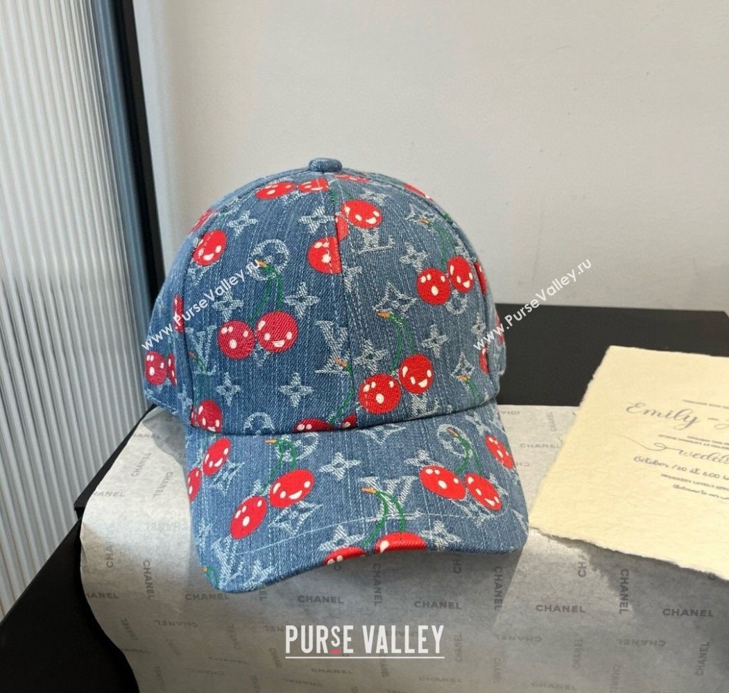 Louis Vuitton LV x TM Cerise Cherry Baseball Hat Denim Blue 2025 (XMN-250724080)
