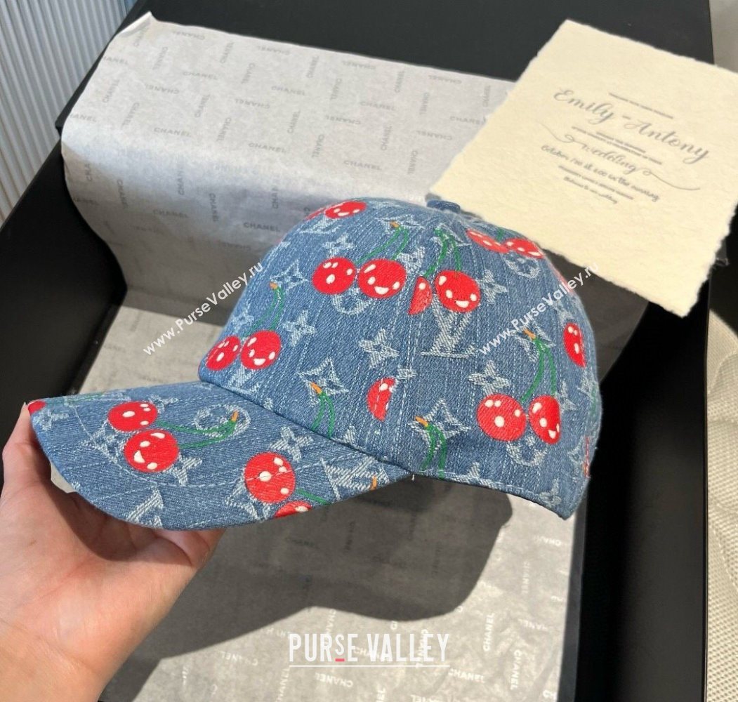 Louis Vuitton LV x TM Cerise Cherry Baseball Hat Denim Blue 2025 (XMN-250724080)