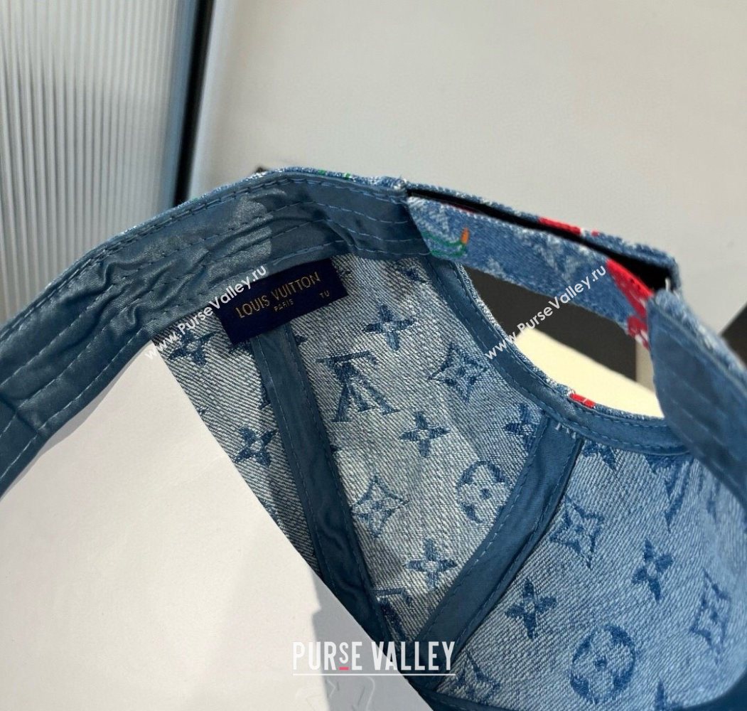 Louis Vuitton LV x TM Cerise Cherry Baseball Hat Denim Blue 2025 (XMN-250724080)