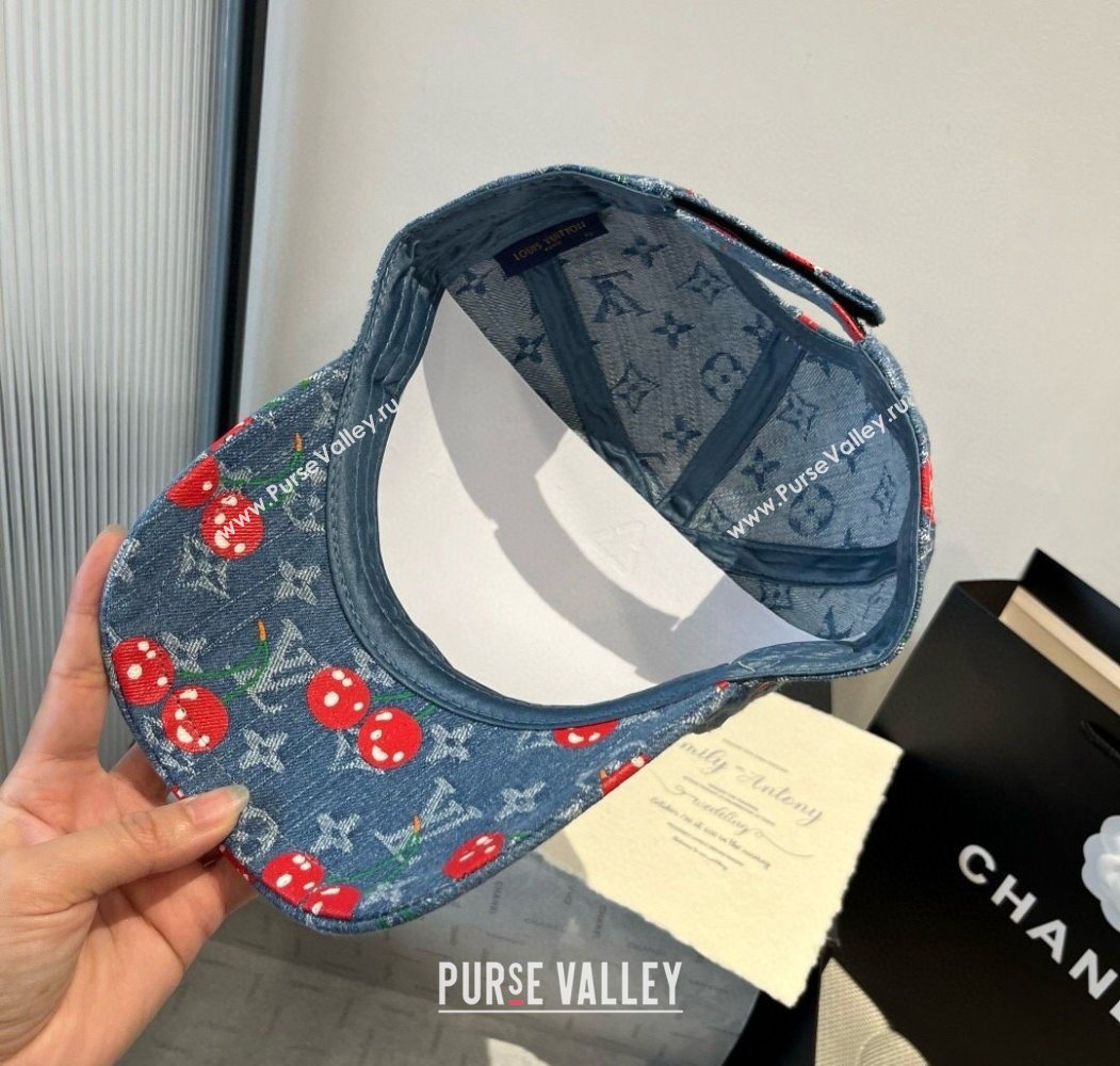 Louis Vuitton LV x TM Cerise Cherry Baseball Hat Denim Blue 2025 (XMN-250724080)