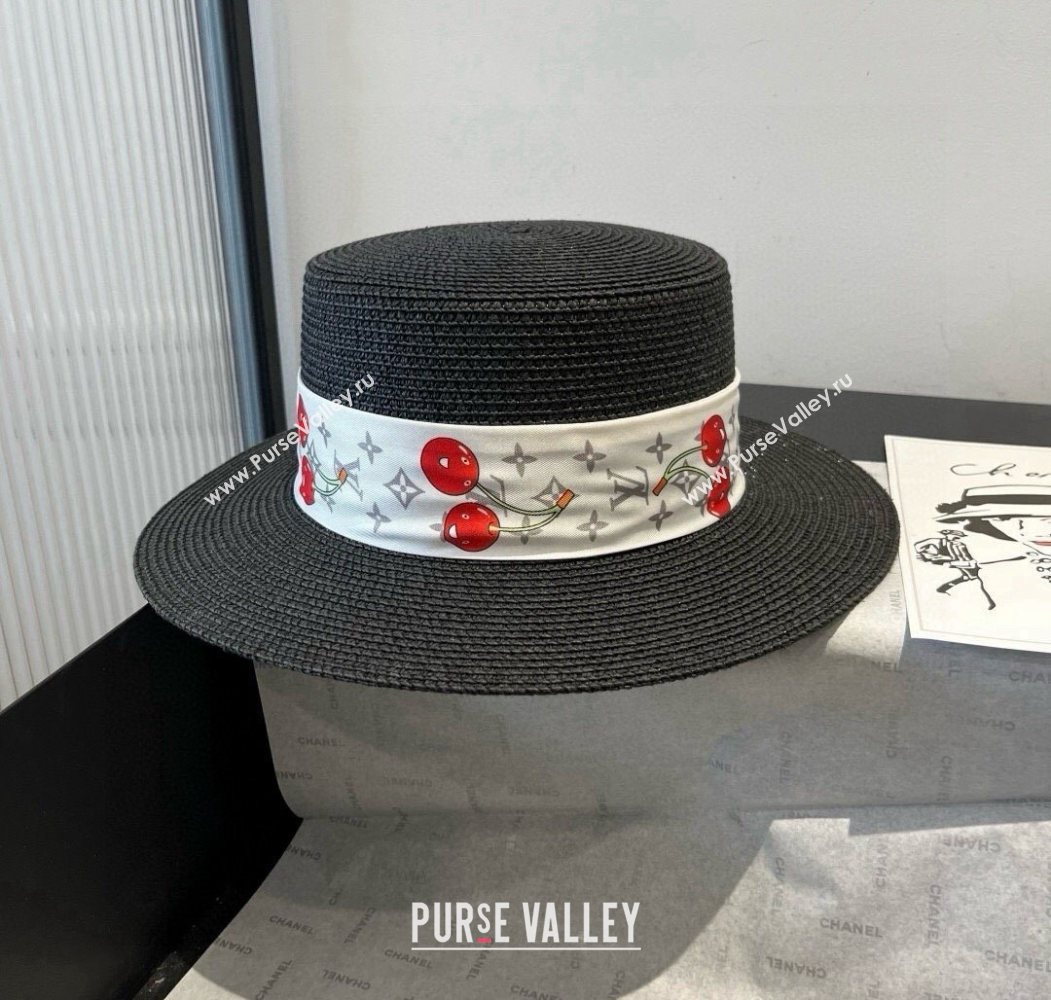 Louis Vuitton Straw Wide Brim Hat with Cherry Band Black 2025 0724 (XMN-250724087)