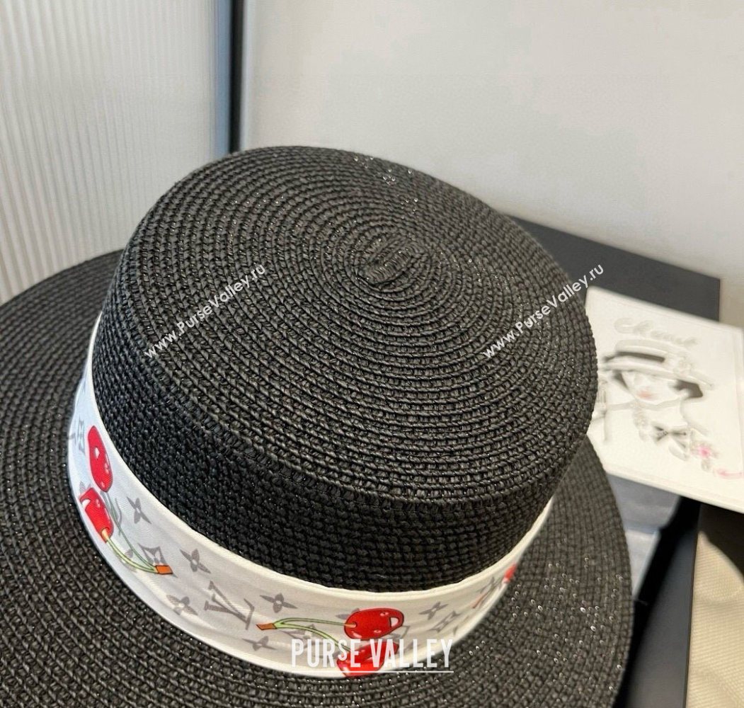Louis Vuitton Straw Wide Brim Hat with Cherry Band Black 2025 0724 (XMN-250724087)