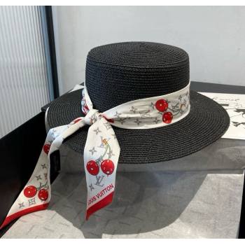 Louis Vuitton Straw Wide Brim Hat with Cherry Band Black 2025 0724 (XMN-250724087)