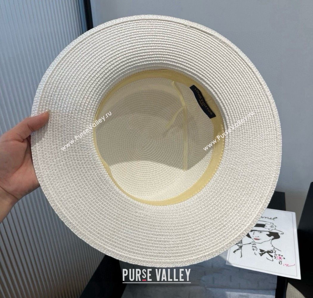 Louis Vuitton Straw Wide Brim Hat with Cherry Band White/Blue 2025 0724 (XMN-250724088)