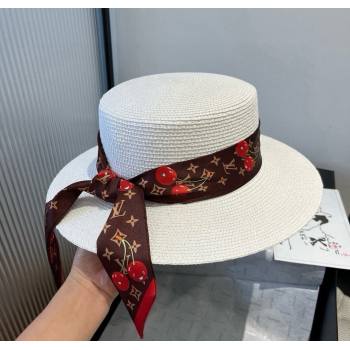Louis Vuitton Straw Wide Brim Hat with Cherry Band White/Brown 2025 0724 (XMN-250724089)