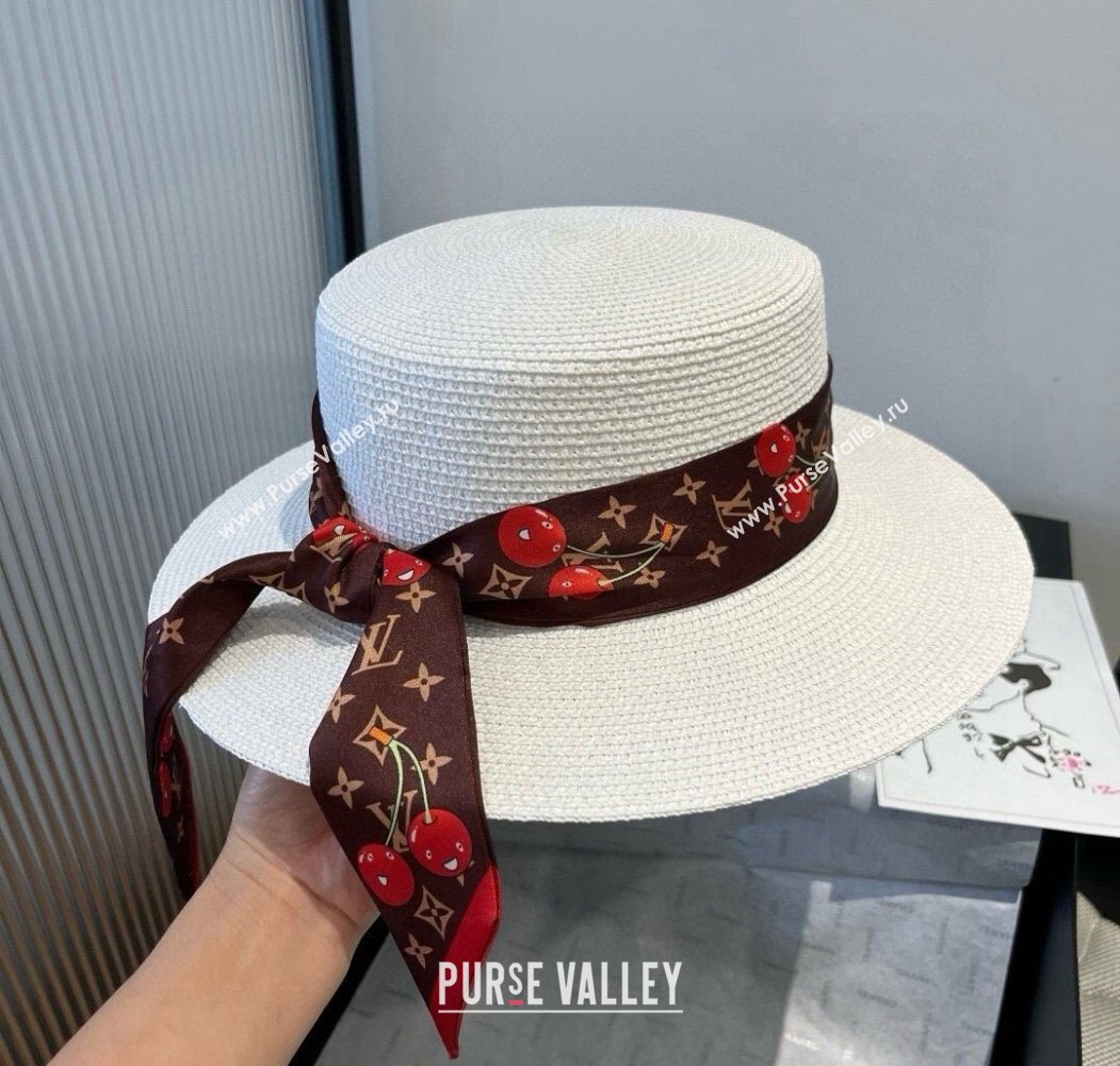 Louis Vuitton Straw Wide Brim Hat with Cherry Band White/Brown 2025 0724 (XMN-250724089)
