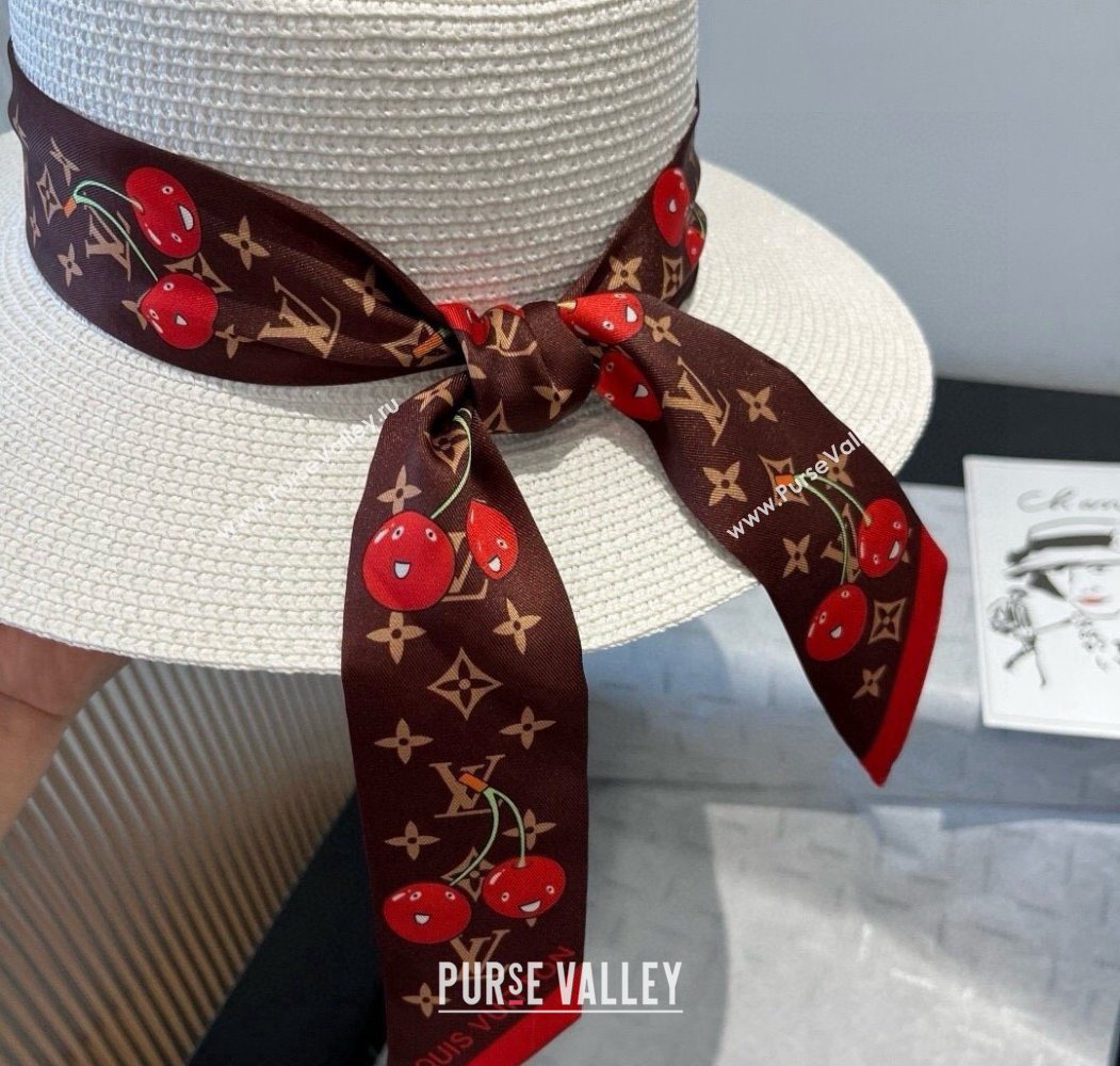Louis Vuitton Straw Wide Brim Hat with Cherry Band White/Brown 2025 0724 (XMN-250724089)