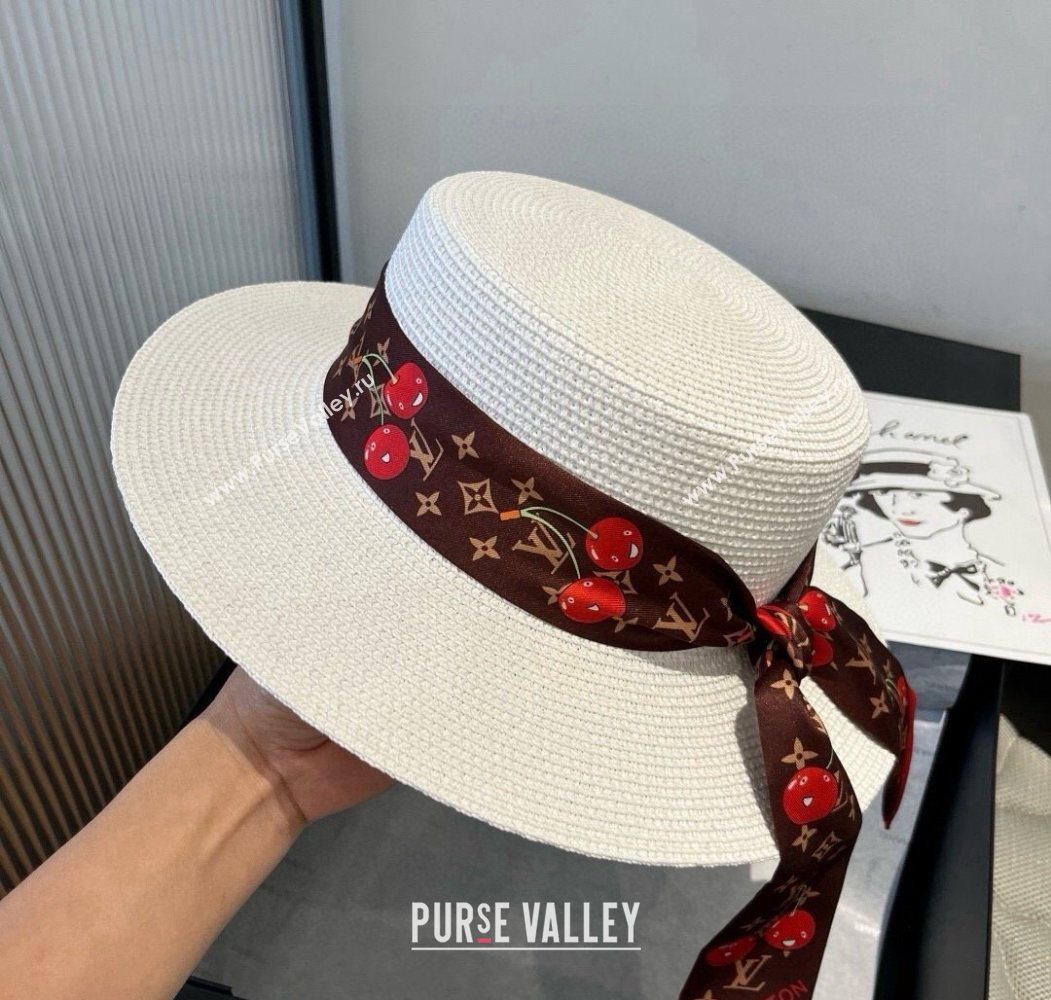 Louis Vuitton Straw Wide Brim Hat with Cherry Band White/Brown 2025 0724 (XMN-250724089)