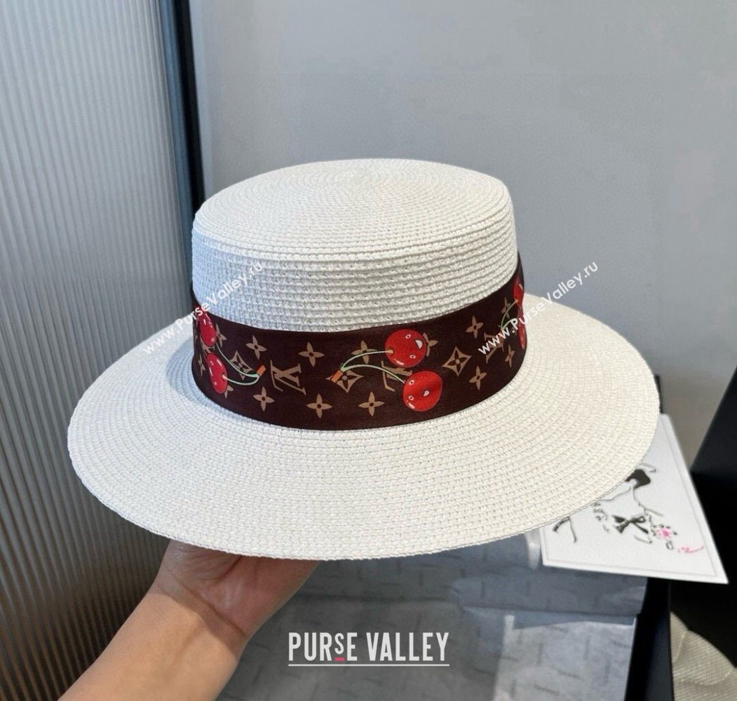 Louis Vuitton Straw Wide Brim Hat with Cherry Band White/Brown 2025 0724 (XMN-250724089)