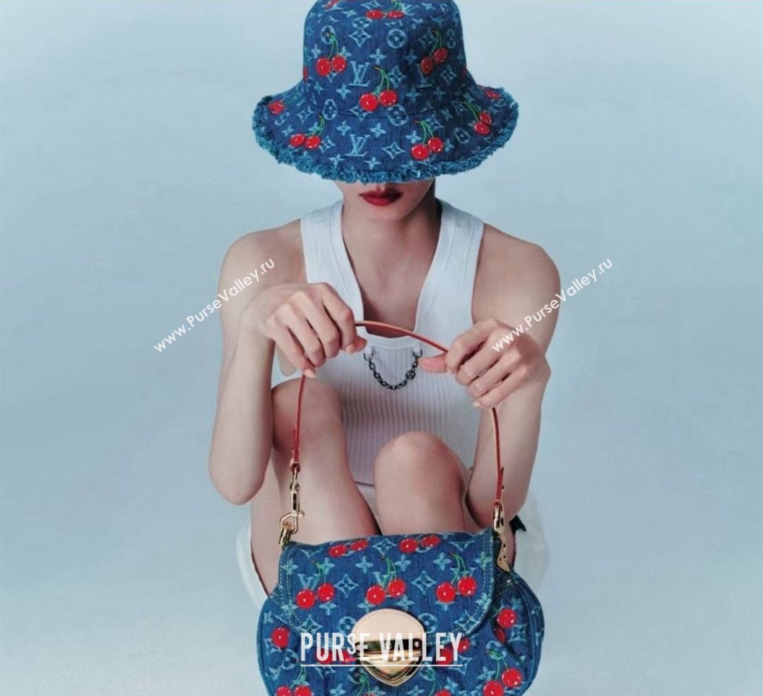 Louis Vuitton LV x TM Cerise Cherry Denim Bucket Hat Blue 2025 0724 (MAO-250724040)