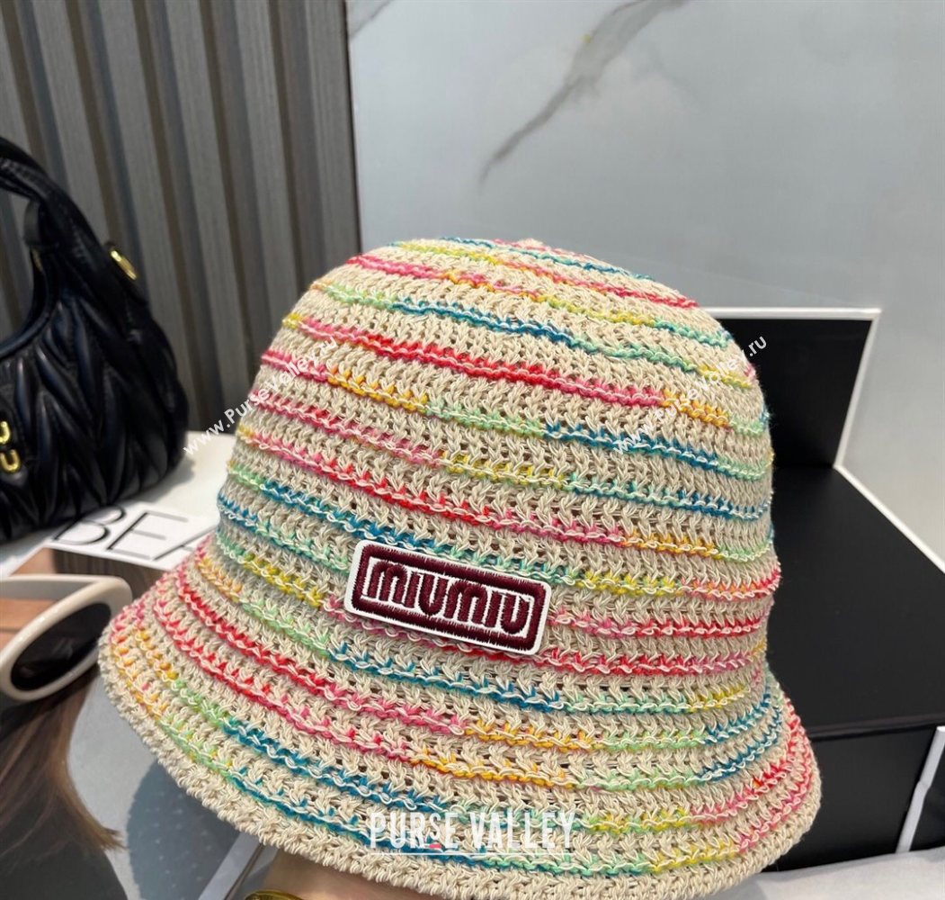 Miu Miu Knit Multicolor Bucket Hat Beige 2025 0724 (MAO-250724039)