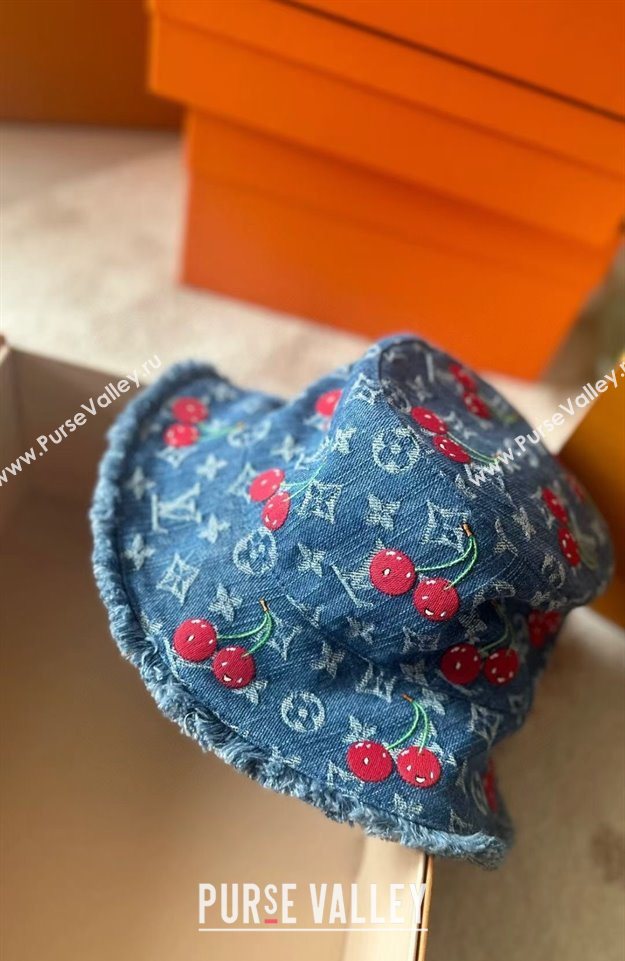 Louis Vuitton LV x TM Cerise Cherry Denim Bucket Hat Blue 2025 0724 (MAO-250724040)