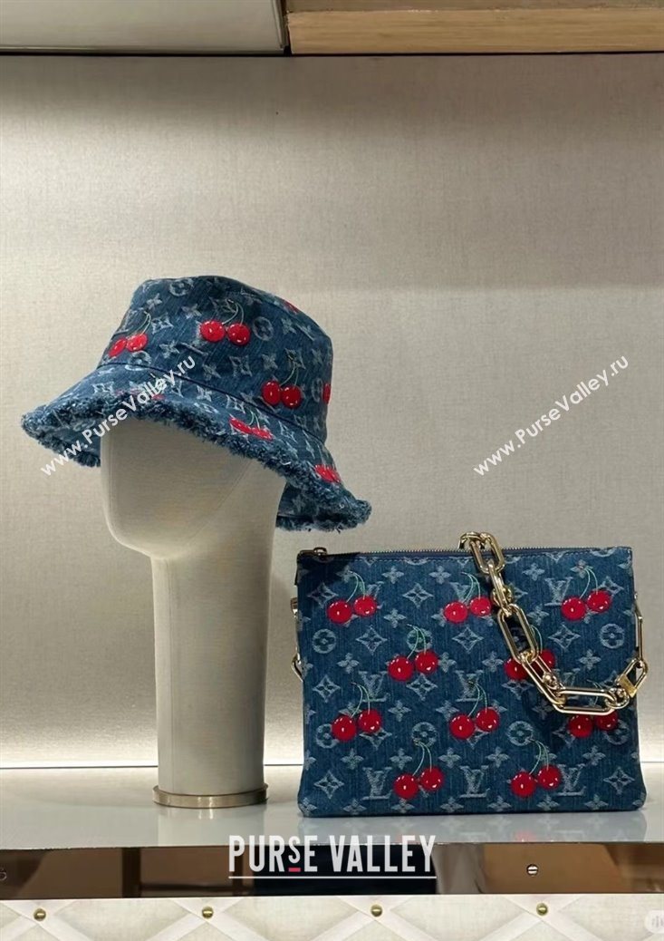 Louis Vuitton LV x TM Cerise Cherry Denim Bucket Hat Blue 2025 0724 (MAO-250724040)