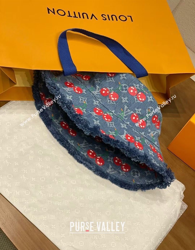 Louis Vuitton LV x TM Cerise Cherry Denim Bucket Hat Blue 2025 0724 (MAO-250724040)
