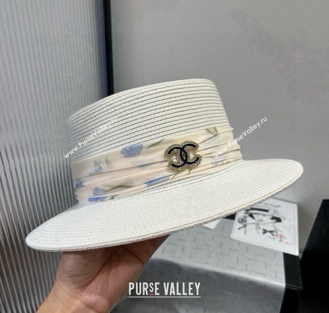 Chanel Straw Wide Brim Hat with Printed Band 2025 0724 (XMN-250724100)