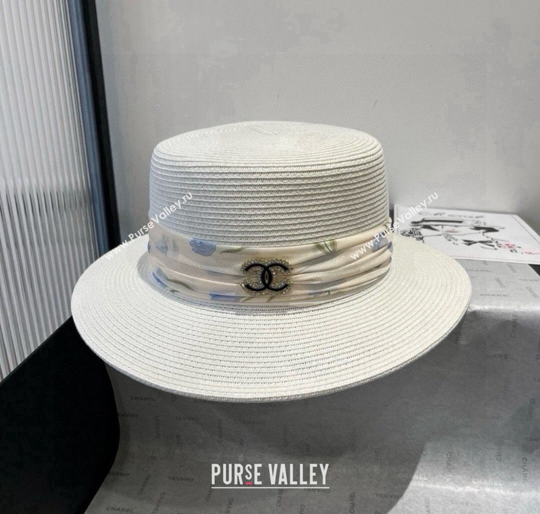 Chanel Straw Wide Brim Hat with Printed Band 2025 0724 (XMN-250724100)