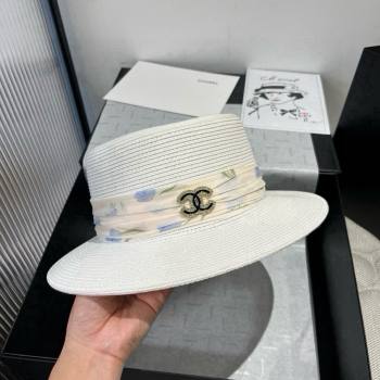 Chanel Straw Wide Brim Hat with Printed Band 2025 0724 (XMN-250724100)
