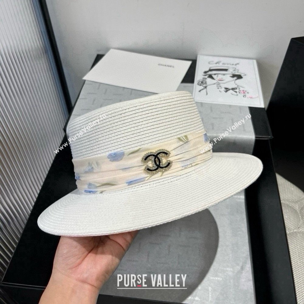 Chanel Straw Wide Brim Hat with Printed Band 2025 0724 (XMN-250724100)