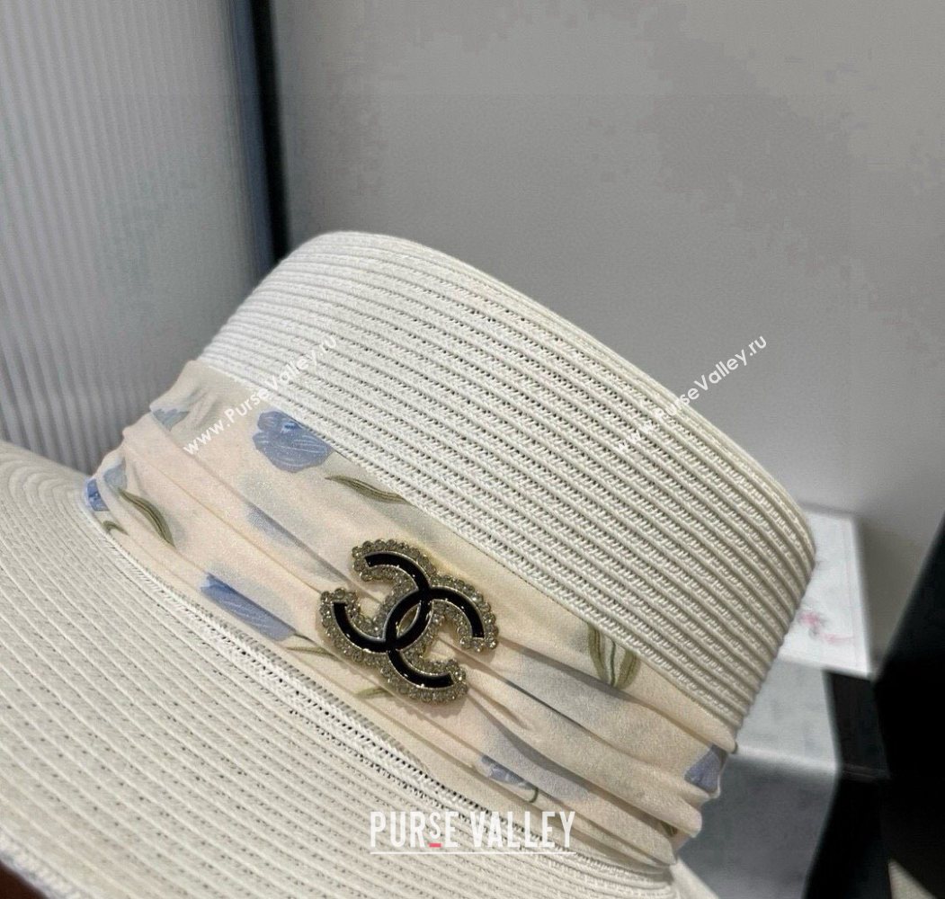 Chanel Straw Wide Brim Hat with Printed Band 2025 0724 (XMN-250724100)