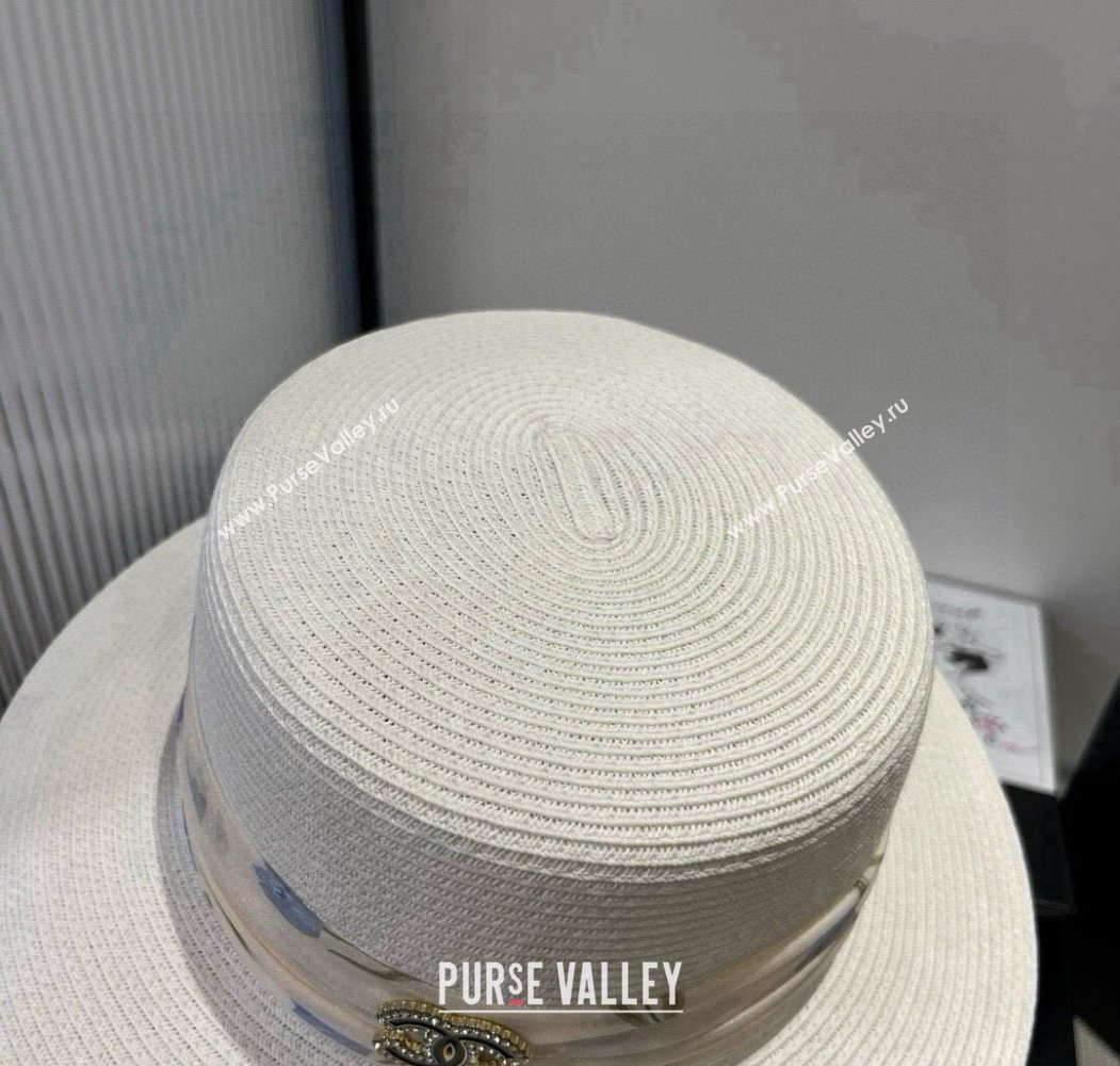 Chanel Straw Wide Brim Hat with Printed Band 2025 0724 (XMN-250724100)