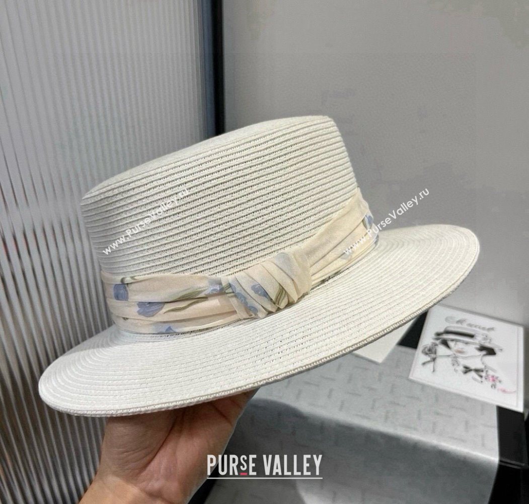 Chanel Straw Wide Brim Hat with Printed Band 2025 0724 (XMN-250724100)