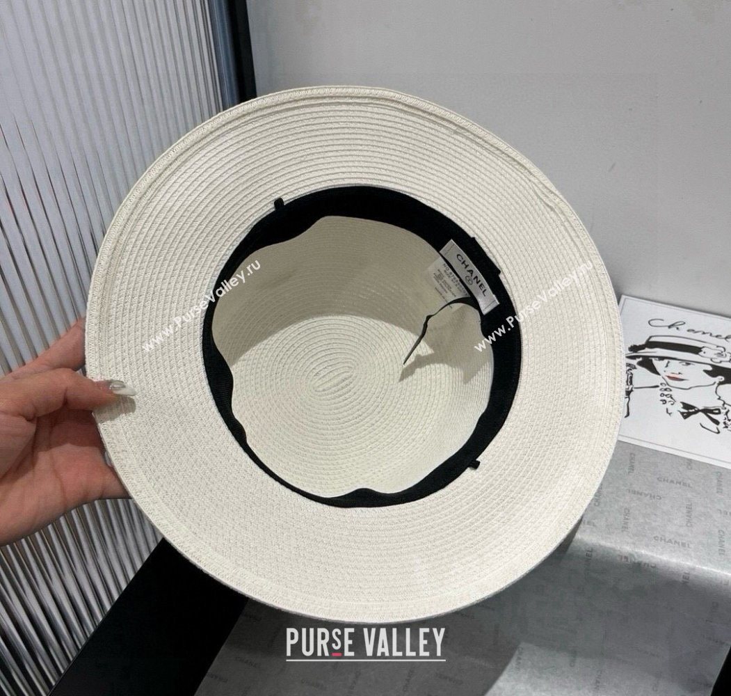 Chanel Straw Wide Brim Hat with Printed Band 2025 0724 (XMN-250724100)