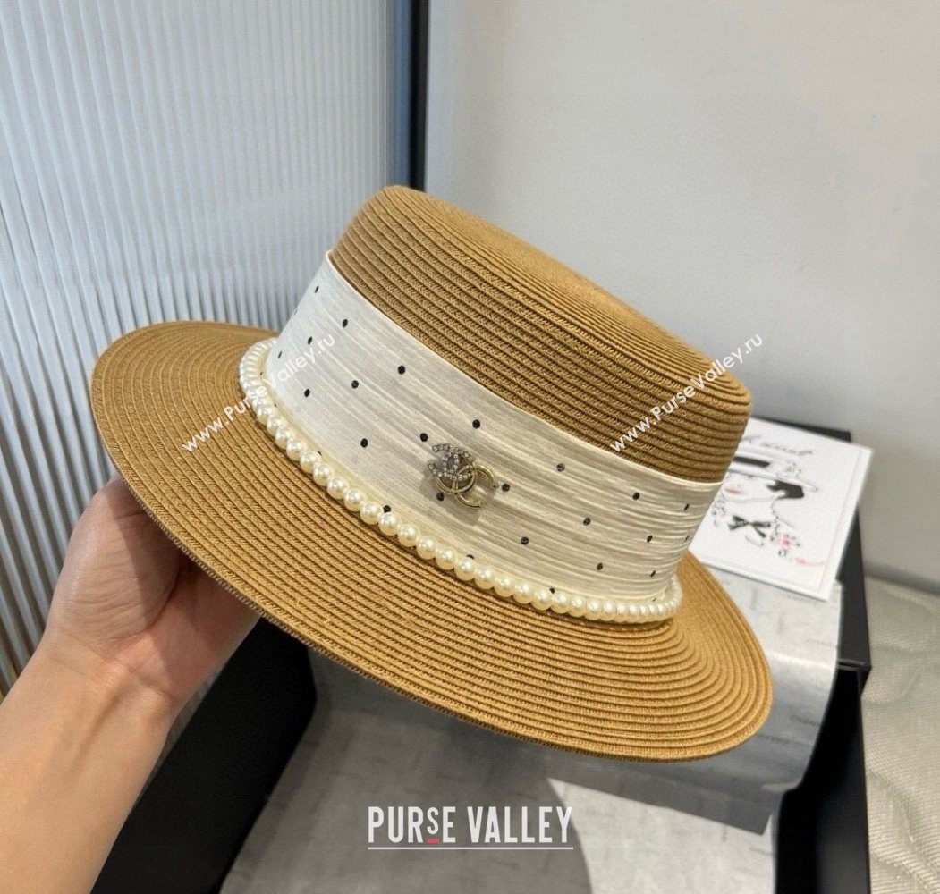 Chanel Straw Wide Brim Hat with Dotted Band 2025 0724 (XMN-250724102)