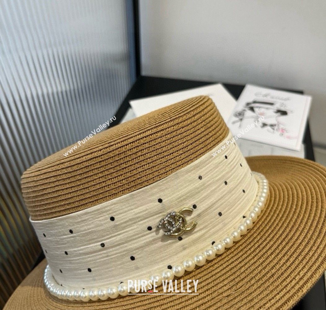 Chanel Straw Wide Brim Hat with Dotted Band 2025 0724 (XMN-250724102)