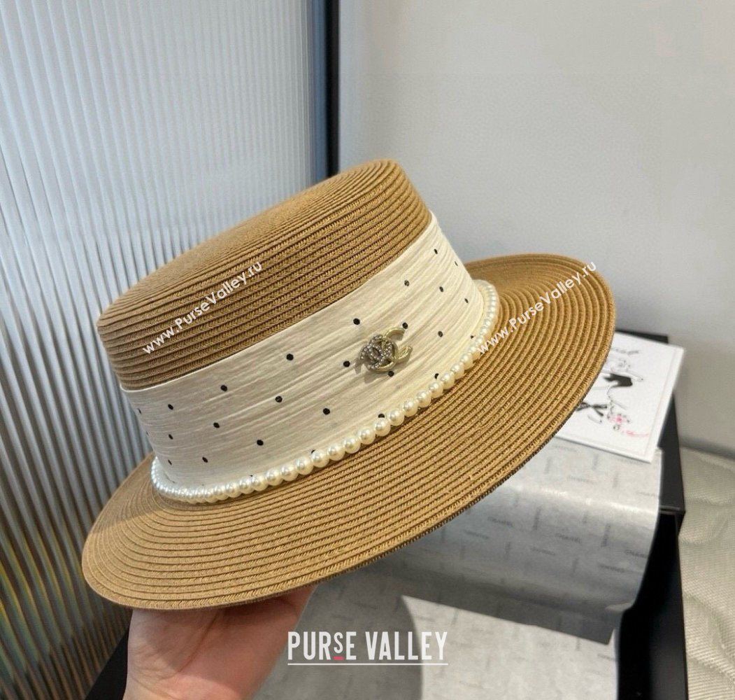 Chanel Straw Wide Brim Hat with Dotted Band 2025 0724 (XMN-250724102)