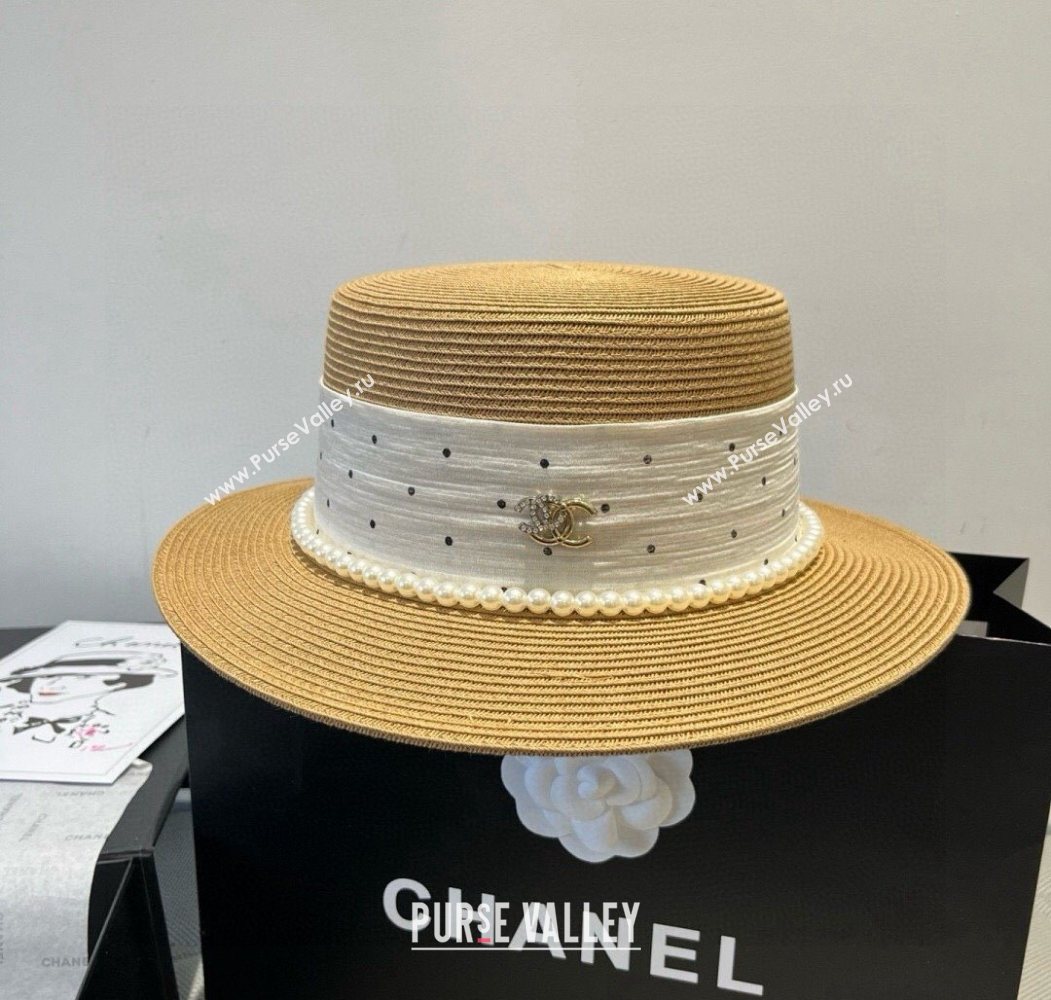 Chanel Straw Wide Brim Hat with Dotted Band 2025 0724 (XMN-250724102)