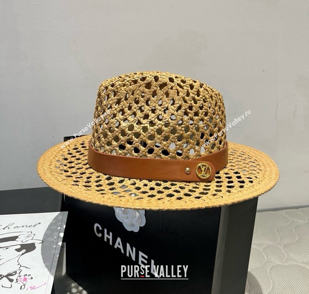 Louis Vuitton Straw Wide Brim Hat with Brown Band 2025 0724 (XMN-250724103)