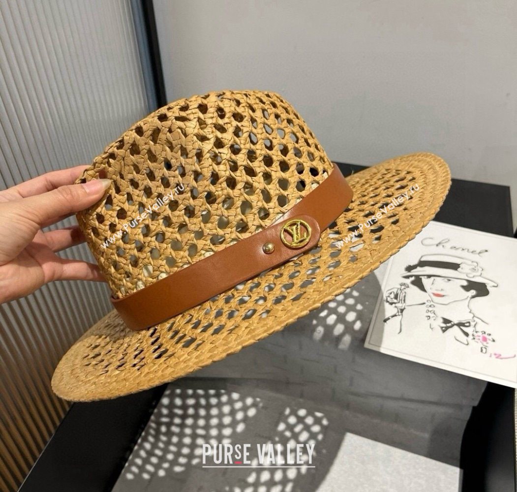 Louis Vuitton Straw Wide Brim Hat with Brown Band 2025 0724 (XMN-250724103)