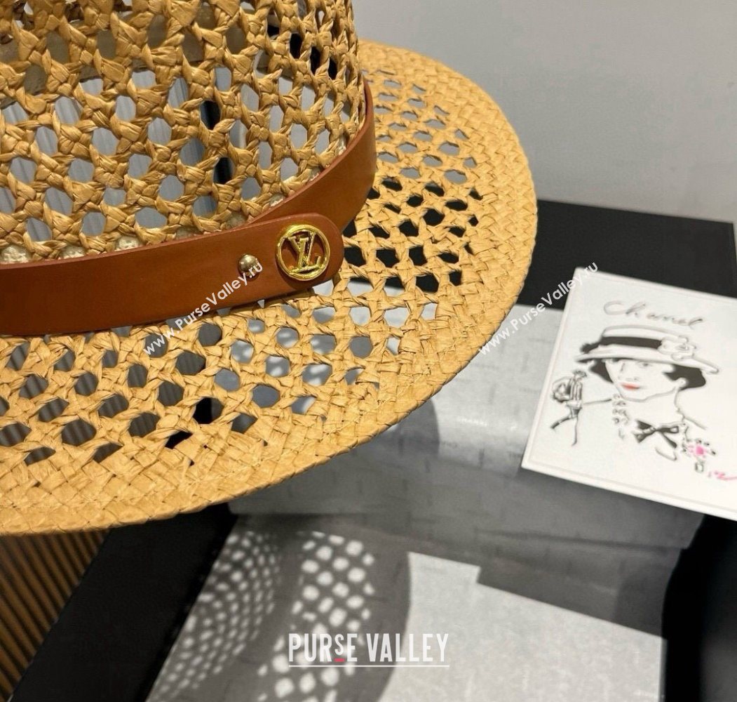 Louis Vuitton Straw Wide Brim Hat with Brown Band 2025 0724 (XMN-250724103)