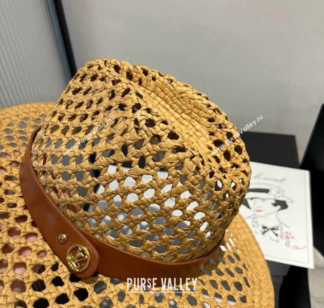 Louis Vuitton Straw Wide Brim Hat with Brown Band 2025 0724 (XMN-250724103)