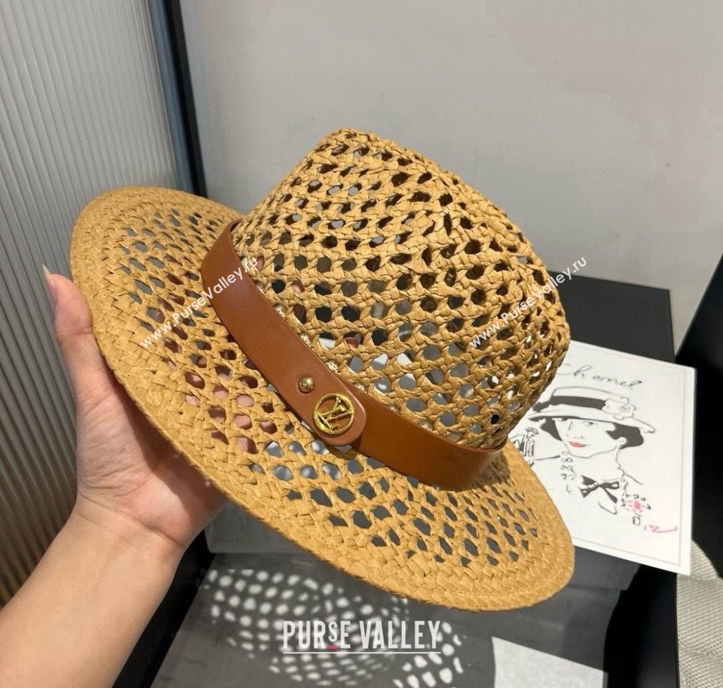 Louis Vuitton Straw Wide Brim Hat with Brown Band 2025 0724 (XMN-250724103)