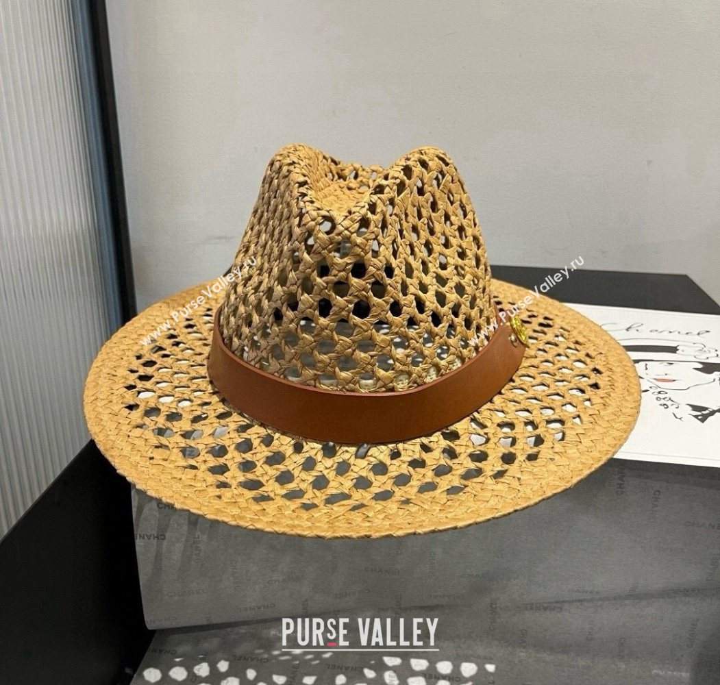Louis Vuitton Straw Wide Brim Hat with Brown Band 2025 0724 (XMN-250724103)