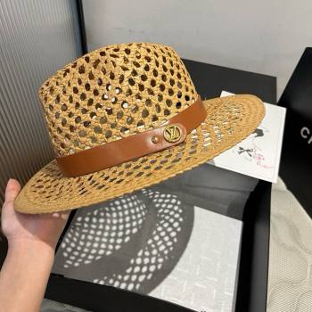 Louis Vuitton Straw Wide Brim Hat with Brown Band 2025 0724 (XMN-250724103)