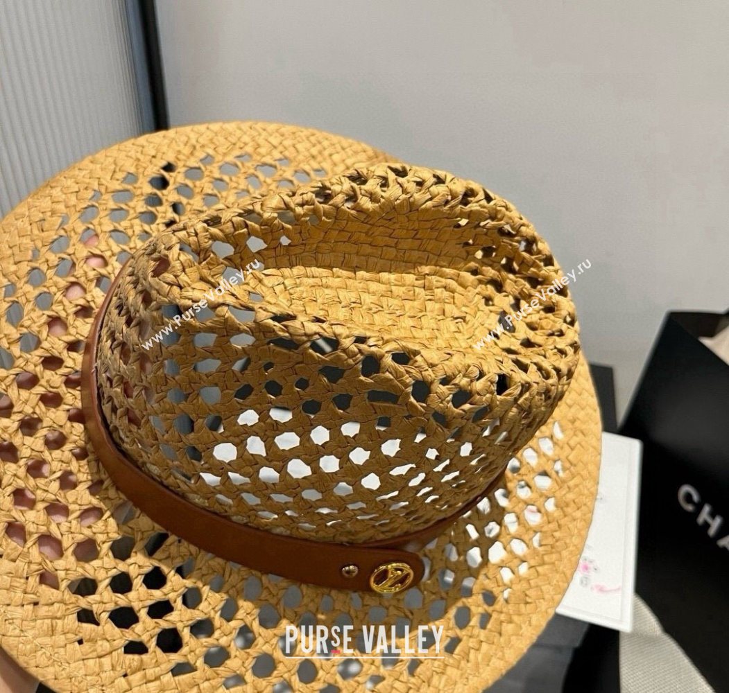 Louis Vuitton Straw Wide Brim Hat with Brown Band 2025 0724 (XMN-250724103)