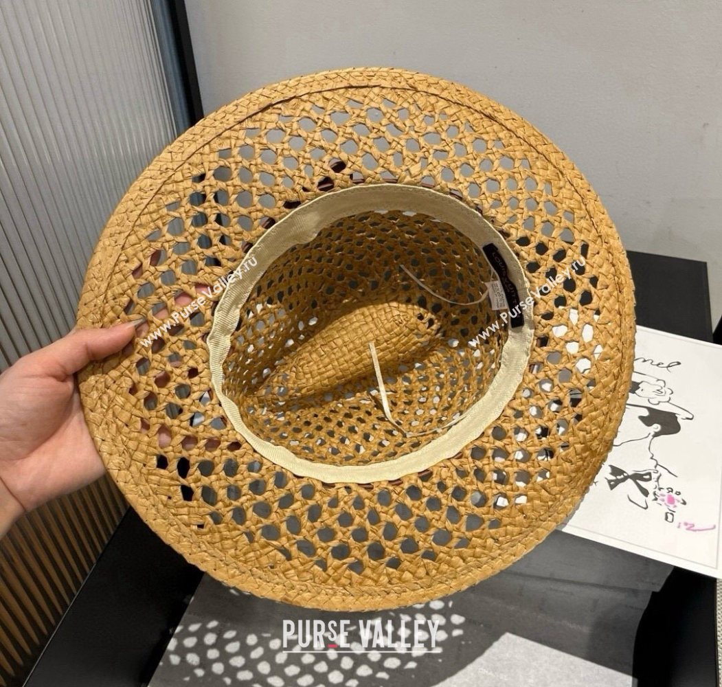 Louis Vuitton Straw Wide Brim Hat with Brown Band 2025 0724 (XMN-250724103)