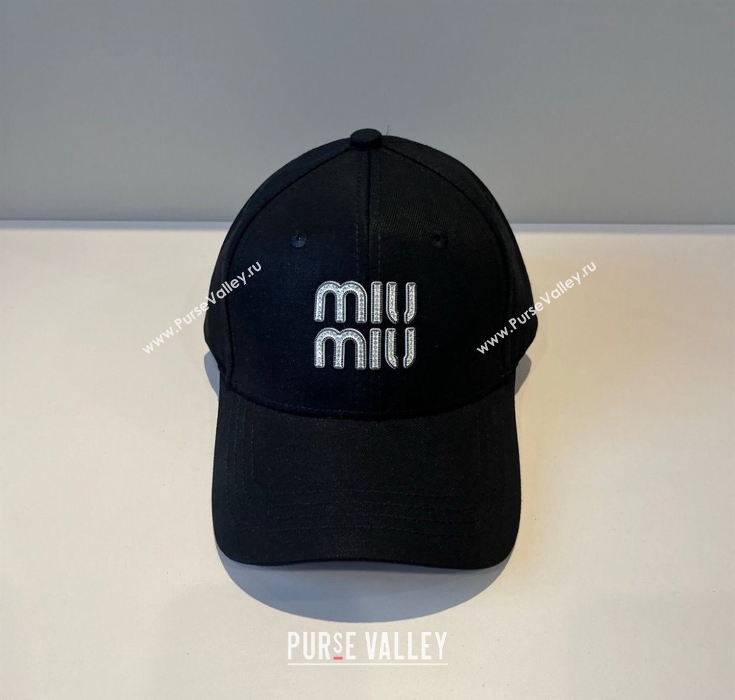 Miu Miu Canvas Baseball Hat with Strass Black 2025 MM090912 (XMN-250909156)
