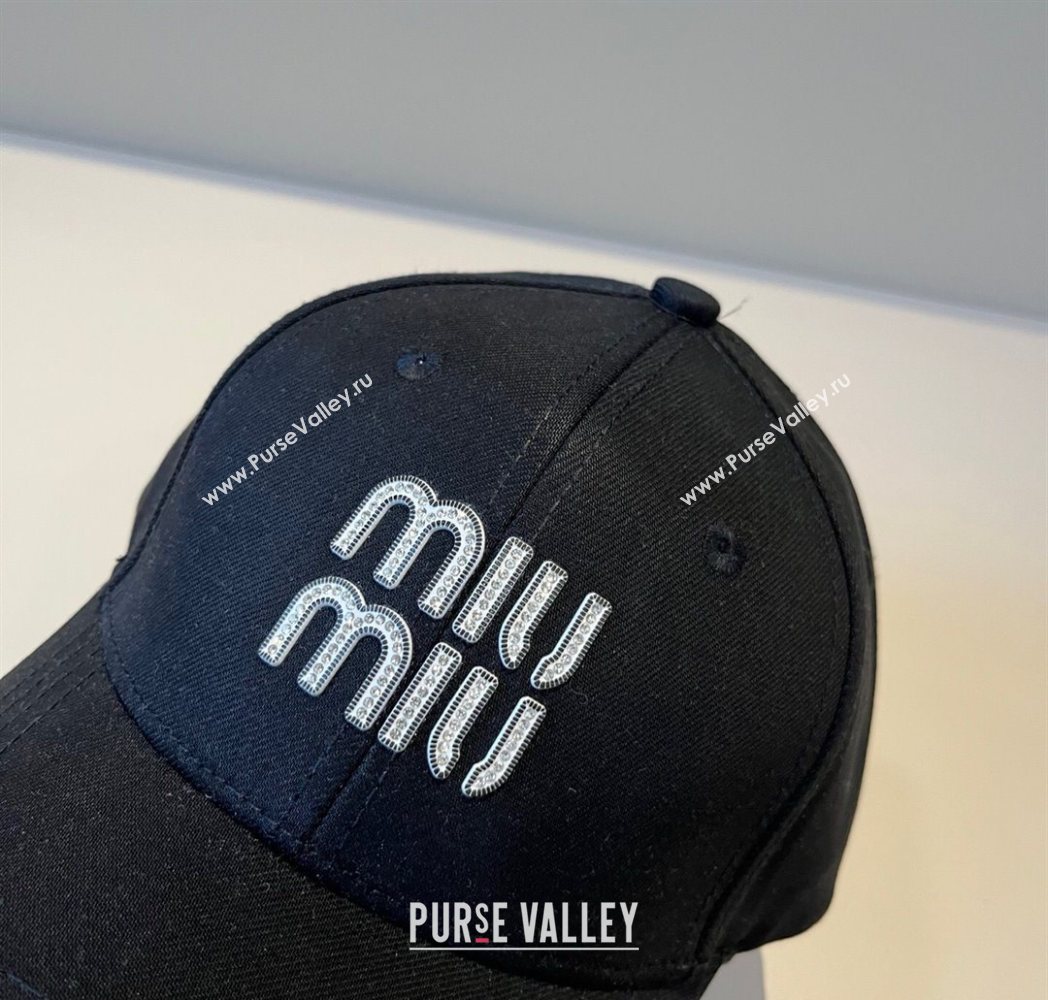 Miu Miu Canvas Baseball Hat with Strass Black 2025 MM090912 (XMN-250909156)