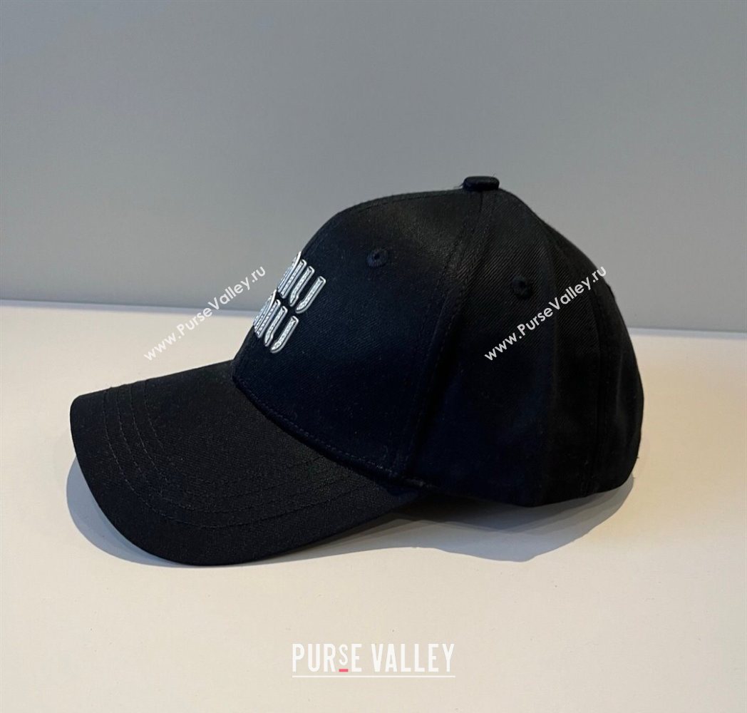 Miu Miu Canvas Baseball Hat with Strass Black 2025 MM090912 (XMN-250909156)