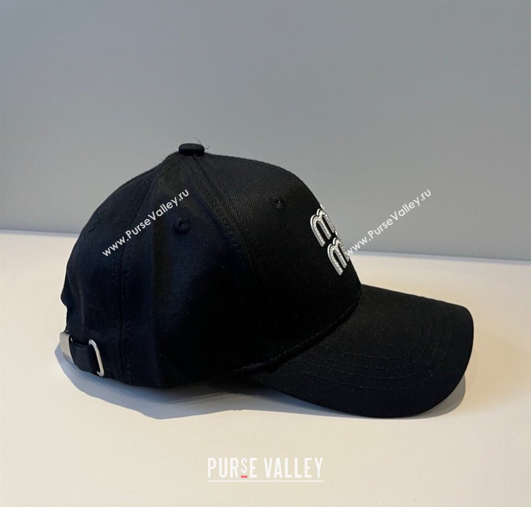 Miu Miu Canvas Baseball Hat with Strass Black 2025 MM090912 (XMN-250909156)