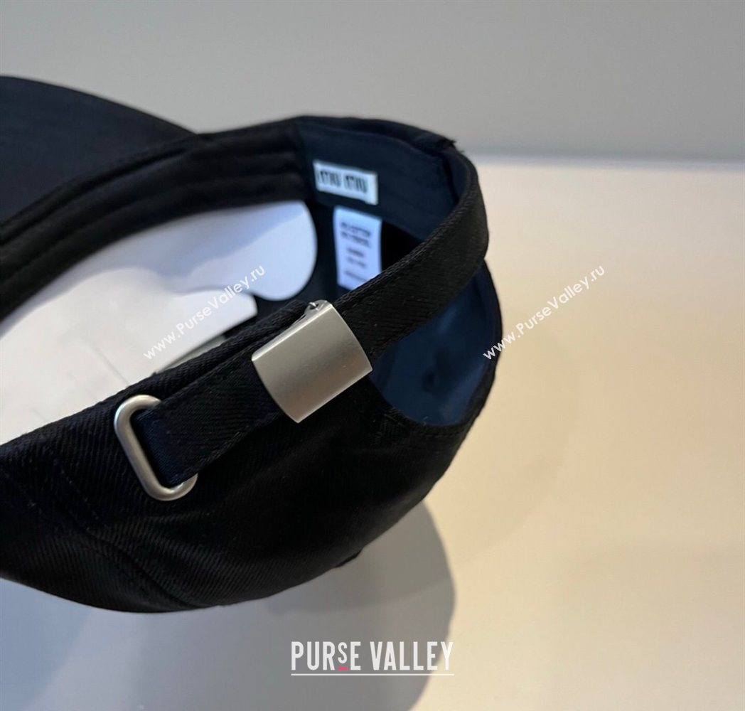 Miu Miu Canvas Baseball Hat with Strass Black 2025 MM090912 (XMN-250909156)