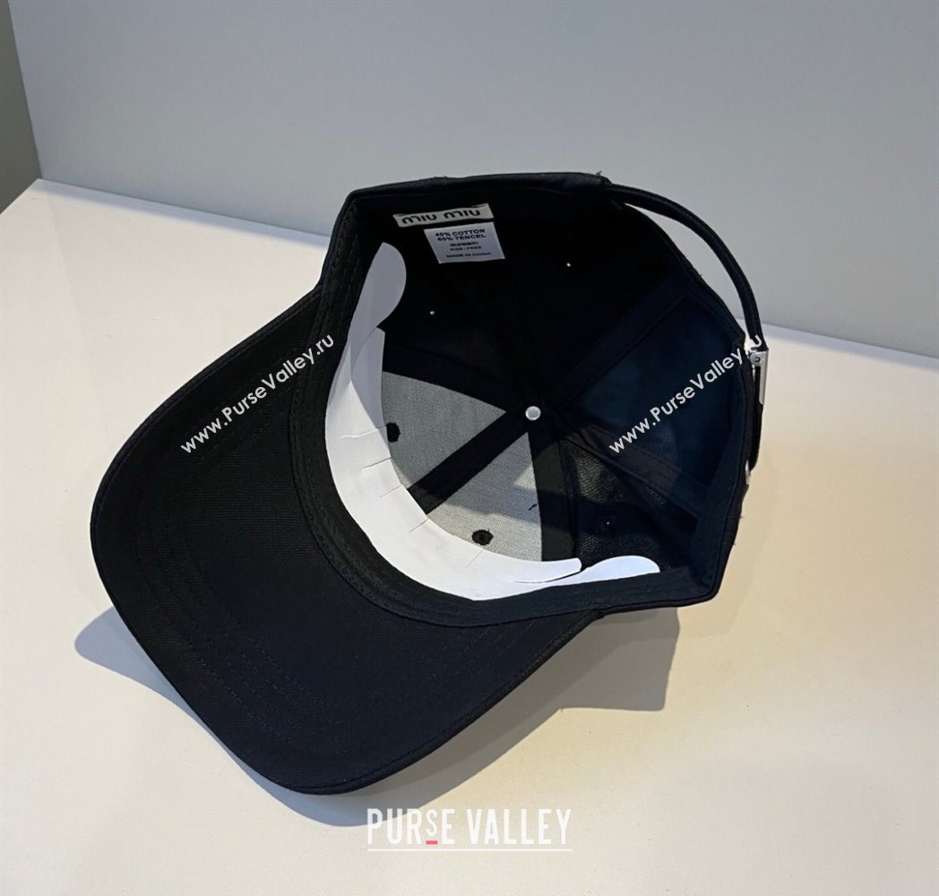 Miu Miu Canvas Baseball Hat with Strass Black 2025 MM090912 (XMN-250909156)