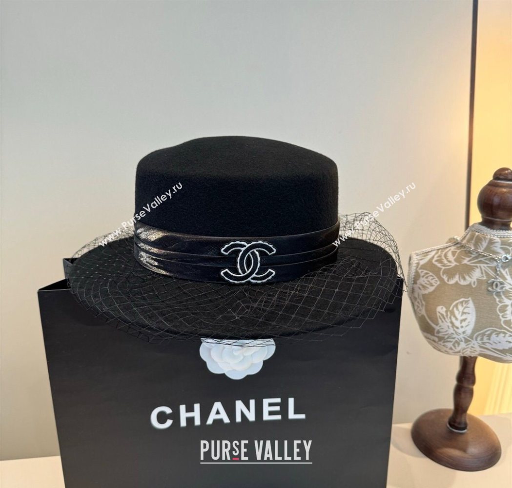 Chanel Wool Wide Brim Hat with Mesh Black 2025 CH111103 (XMN-251111091)