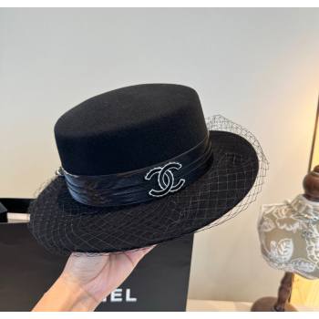 Chanel Wool Wide Brim Hat with Mesh Black 2025 CH111103 (XMN-251111091)